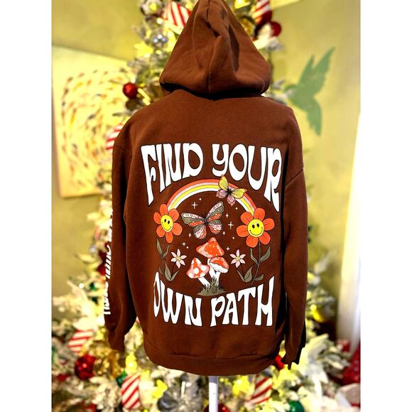 Social Sweaters - Social scene woman’s brown hoodie fairy size S cotton blend hippie grunge Y2K